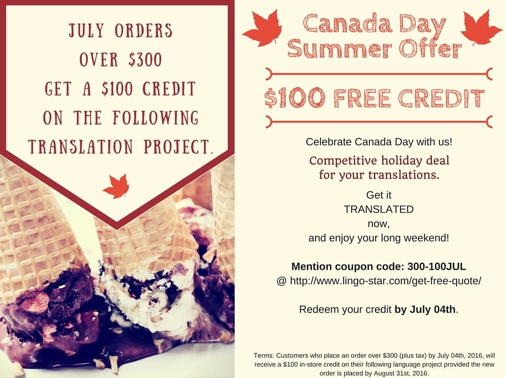 Canada Day Summer Offer$100 FREE CREDIT